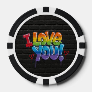 Lot De Jeton De Poker Mur de briques noir avec graffiti « Je t'aime ! »