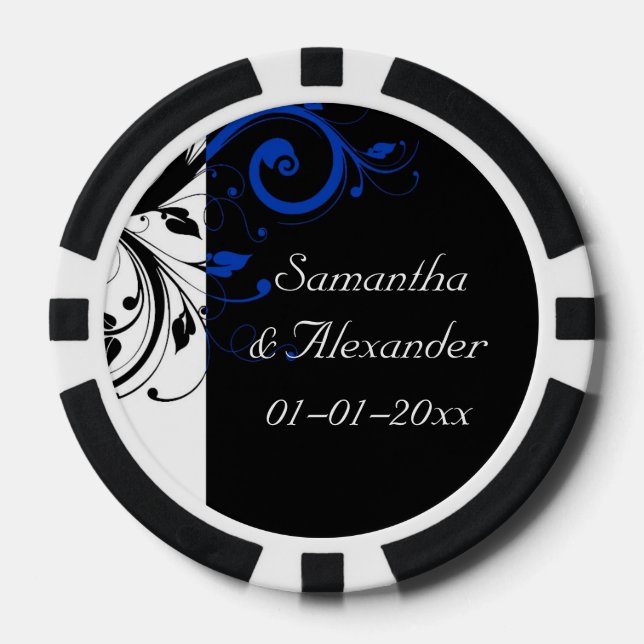 Lot De Jeton De Poker Noir/Blanc/Cobalt Bleu Gras Mariage (Recto)