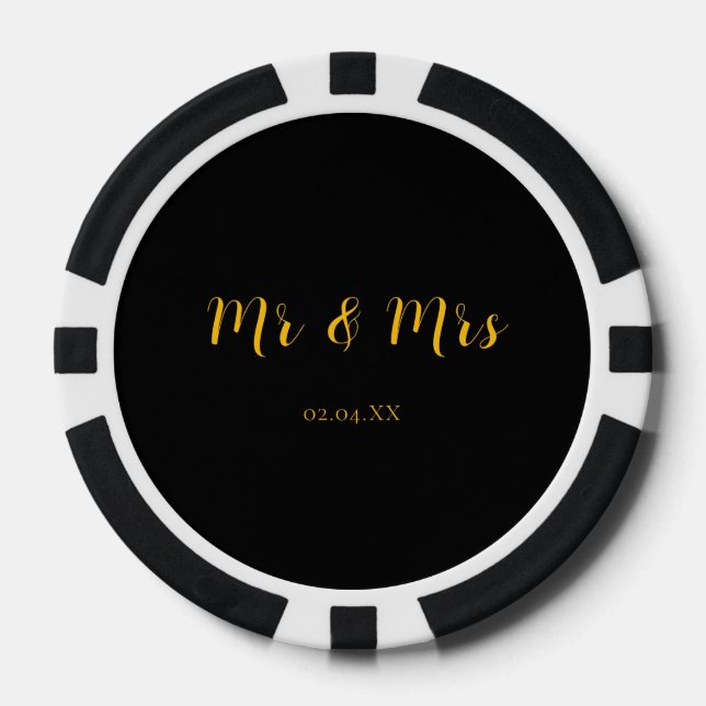 Lot De Jeton De Poker Noir personnalisé avec Jaune Mr & Mrs. (Recto)
