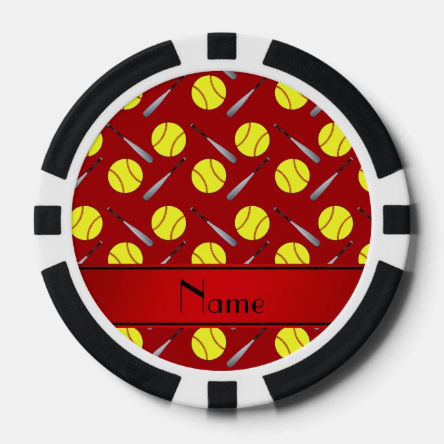 Lot De Jeton De Poker Nom personnalisé motif de softball rouge (Recto)