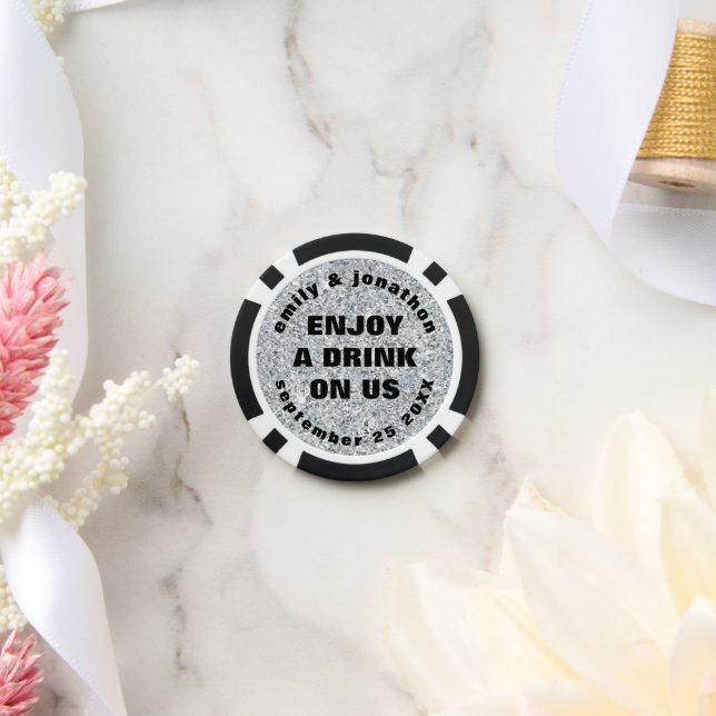 Lot De Jeton De Poker Noms des Parties scintillant Argent Date Mariage J (Mariage)