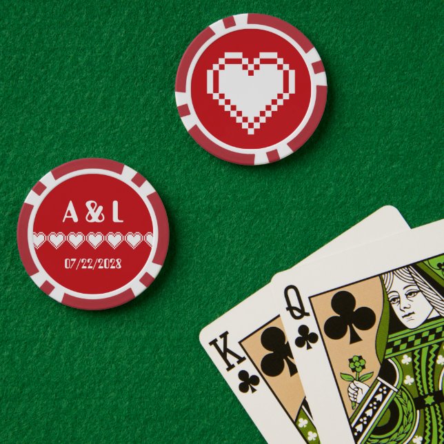 Lot De Jeton De Poker Nos Coeurs 8 bits en cerise (Table de poker (double))