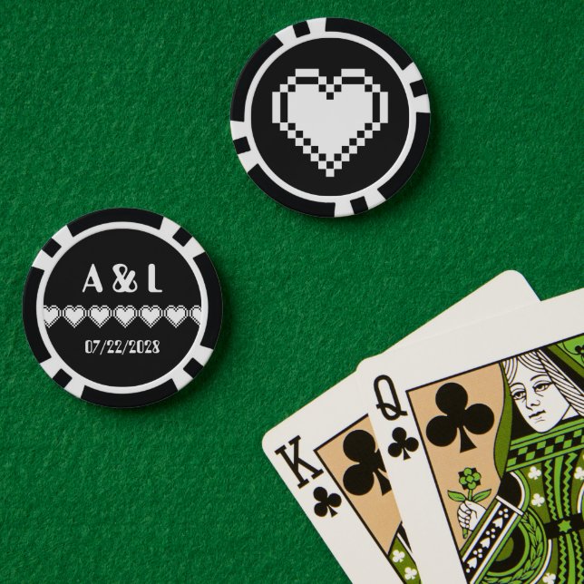Lot De Jeton De Poker Nos Coeurs 8 bits en noir (Table de poker (double))