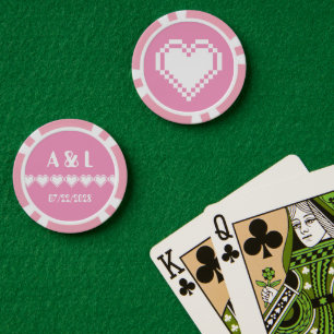 Lot De Jeton De Poker Nos Coeurs 8 bits en rose pétale