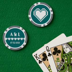 Lot De Jeton De Poker Nos Coeurs 8 bits en Turquoise