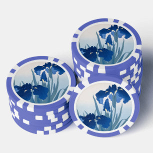 Lot De Jeton De Poker Ohara Koson Vintage Japonais Art Bleu Irises
