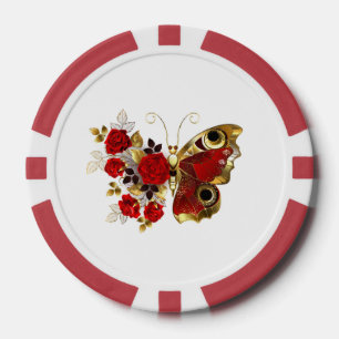 Lot De Jeton De Poker Papillon de fleurs rouges aux roses rouges