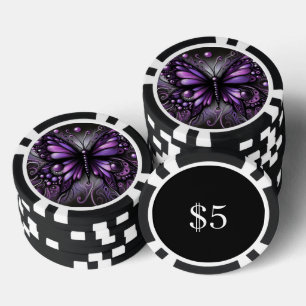 Lot De Jeton De Poker Papillon gothique blanc violet noir couleur