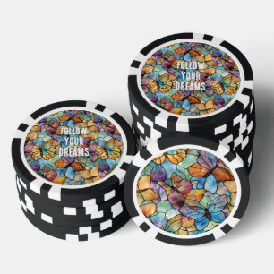 Lot De Jeton De Poker Papillons bleu turquoise orange violet