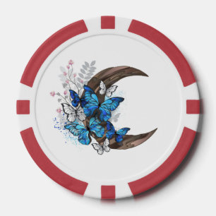 Lot De Jeton De Poker Papillons bleus sur croissant en bois