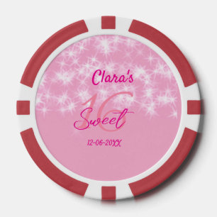 Lot De Jeton De Poker Pastel bébé rose doux 16 anniversaire ajouter nom