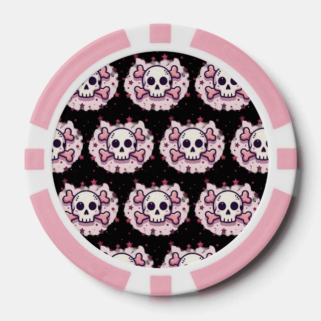 Lot De Jeton De Poker Pastel Pink Skull and Crossbones (Recto)
