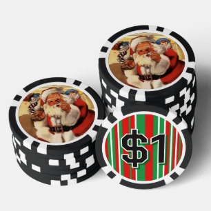 Lot De Jeton De Poker Père Noël au coin de la cheminée Vintage Rouge Ver