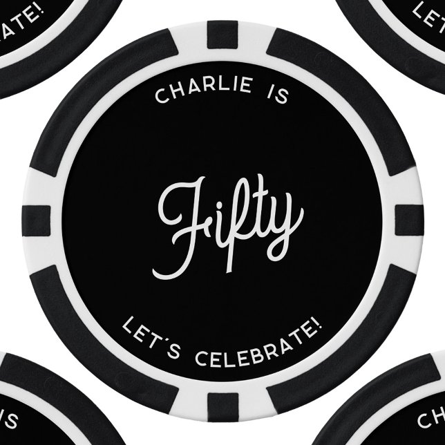 Lot De Jeton De Poker Personnalisé 50 Cinquante Cinquantième Anniversair (Personalized 50 fifty fiftieth birthday monochrome black and white poker chips)