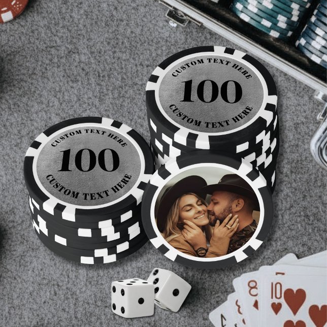 Lot De Jeton De Poker Photo Argent 100 Numéroté (Photo Silver 100 Numbered Poker Chips)