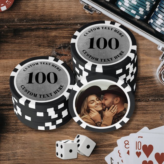 Lot De Jeton De Poker Photo Argent 100 Numérotée (Photo Silver 100 Numbered Poker Chips)