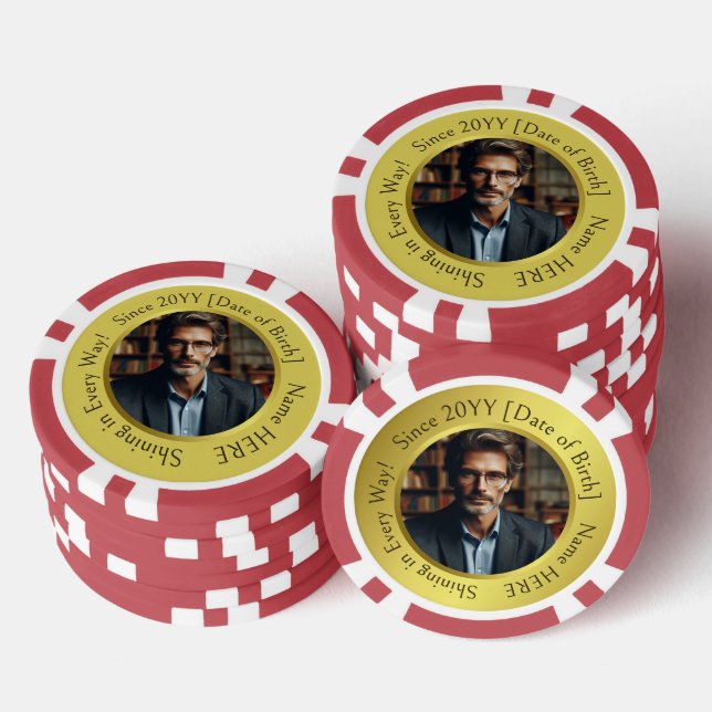 Lot De Jeton De Poker Photo personnalisée et inspirante Anniversaire d'o (Empiler)