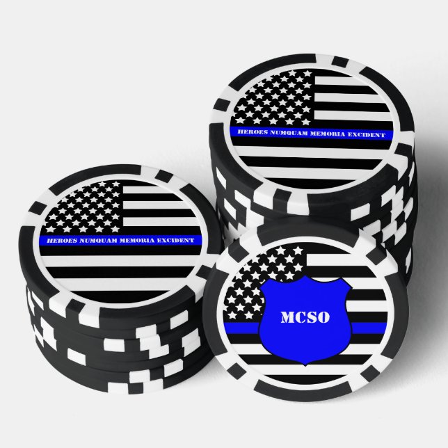Lot De Jeton De Poker Pièce Défi [Ligne Bleue Mince] (Empiler)