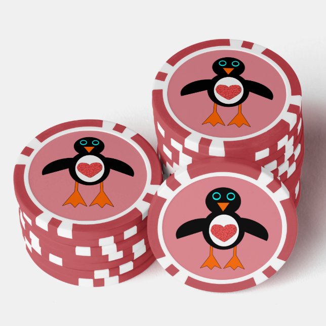 Lot De Jeton De Poker Pingouin Coeur mignon (Empiler)