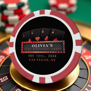 Lot De Jeton De Poker Poker Aces Rouge et Noir 21e fête d'anniversaire