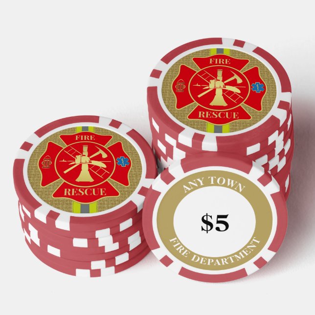 Lot De Jeton De Poker Pompier Maltese Cross Bunker Gear Art (Empiler)