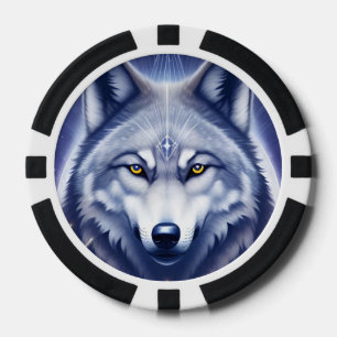 Lot De Jeton De Poker Portrait de Loup Mystique Art