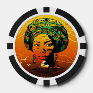 Lot De Jeton De Poker Portrait féminin africain avec coucher de soleil