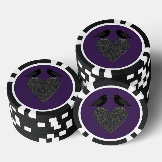 Lot De Jeton De Poker Ravens gothiques et Coeur noir (Empiler)