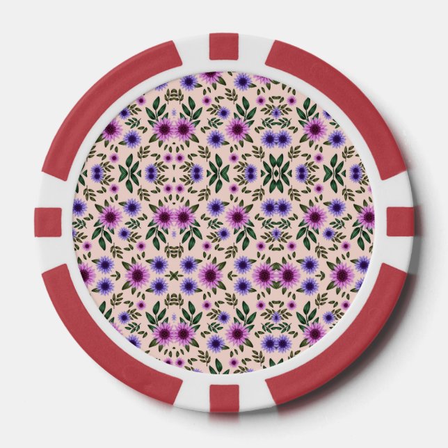 Lot De Jeton De Poker Red poker chip with floral pattern  (Recto)