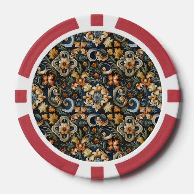 Lot De Jeton De Poker Renaissance italienne en bleu (Recto)