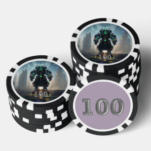 Lot De Jeton De Poker Robot 4 noir 100 puce de poker rayé