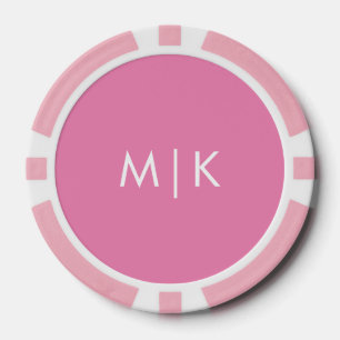 Lot De Jeton De Poker Rose et blanc   Monogramme moderne