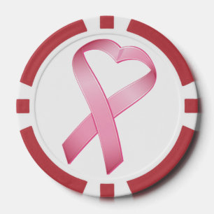 Lot De Jeton De Poker Ruban cancer du coeur rose