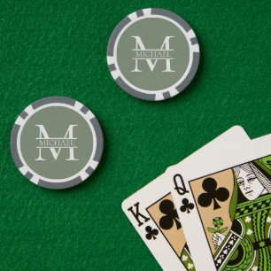 Lot De Jeton De Poker Sage Vert Elégant Personnalisé Monogramme & Nom