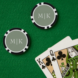 Lot De Jeton De Poker Sage vert et blanc | Monogramme moderne