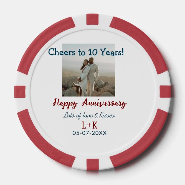 Lot De Jeton De Poker Salutations à 10 ans heureux anniversaire ajouter  (Recto)