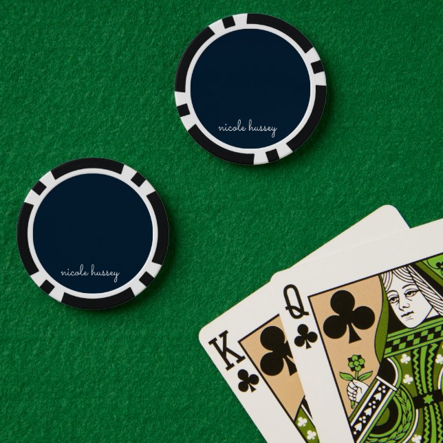 Lot De Jeton De Poker Script bleu marine | Moderne Monogramme élégant (Table de poker (double))