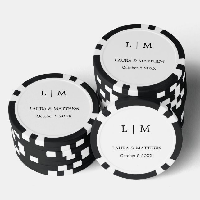 Lot De Jeton De Poker Simple Elegant Mariage de monogramme blanc (Empiler)