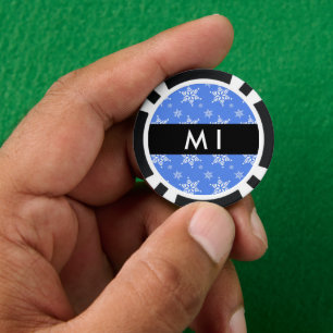 Lot De Jeton De Poker Snowflakes blanc, Bleu, Votre nom, Personnaliser
