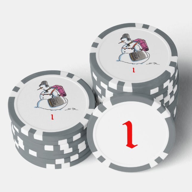 Lot De Jeton De Poker Snowman gris 1 puce de poker rayé (Empiler)