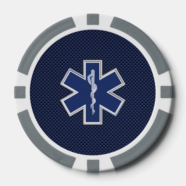 Lot De Jeton De Poker Star of Life Paramedic Carbon Fibre Style (Recto)
