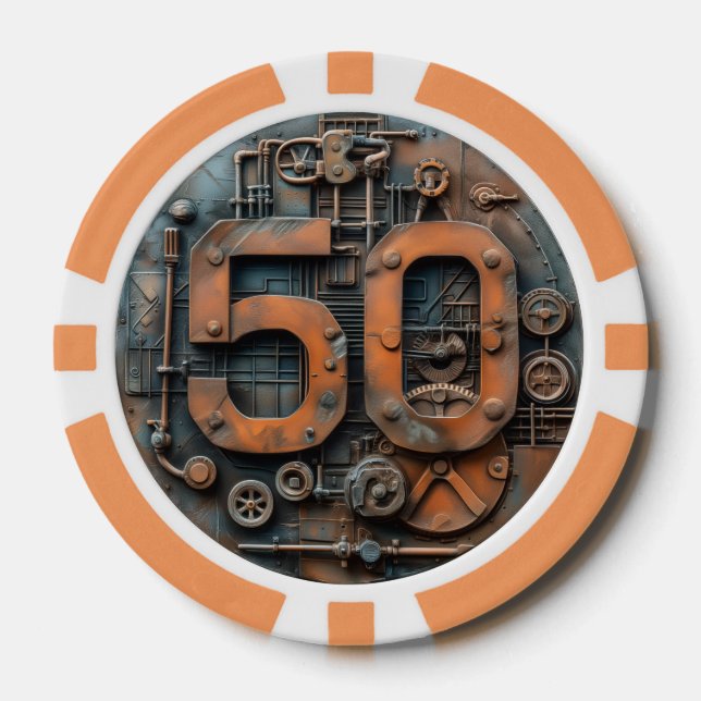 Lot De Jeton De Poker Steampunk $50 Poker Chip : Arcane Machina (Recto)