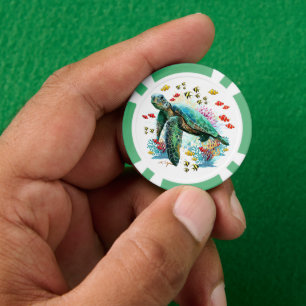 Lot De Jeton De Poker Style d'aquarelle sous-marine de tortue marine