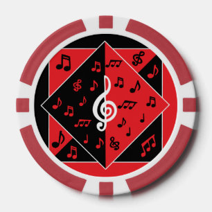 Lot De Jeton De Poker Stylish Art déco Music Notes Red White