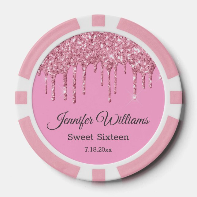 Lot De Jeton De Poker sweet sixteen rose étincelles parties scintillant  (Recto)