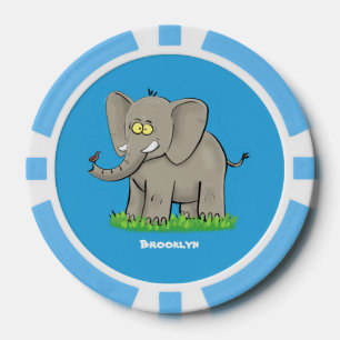 Lot De Jeton De Poker Un joli éléphant drôle avec un oiseau sur le tronc