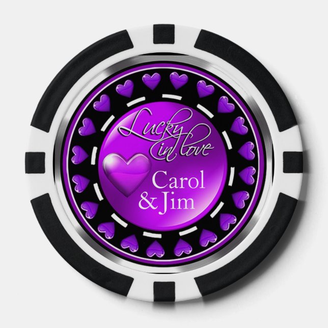 Lot De Jeton De Poker Vegas Lucky in Love Coeurs violet noir (Recto)
