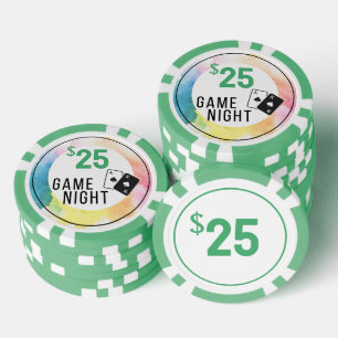 Lot De Jeton De Poker Vert $25 Aquarelle Jeu Night Poker Chip