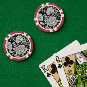 Lot De Jeton De Poker Vintage floral classique noir et blanc