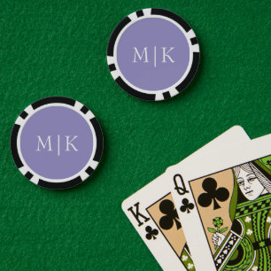 Lot De Jeton De Poker Violet et Blanc Monogramme Moderne